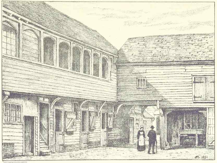 Drawing of the courtyard looking north by Alfred Bennett Bamford.