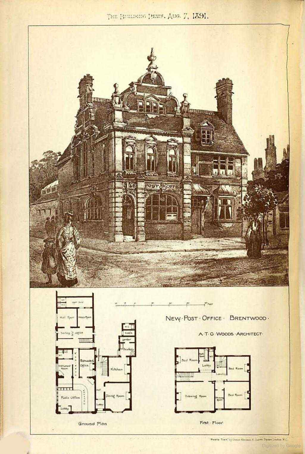Architectural drawing of the post office before it was built.