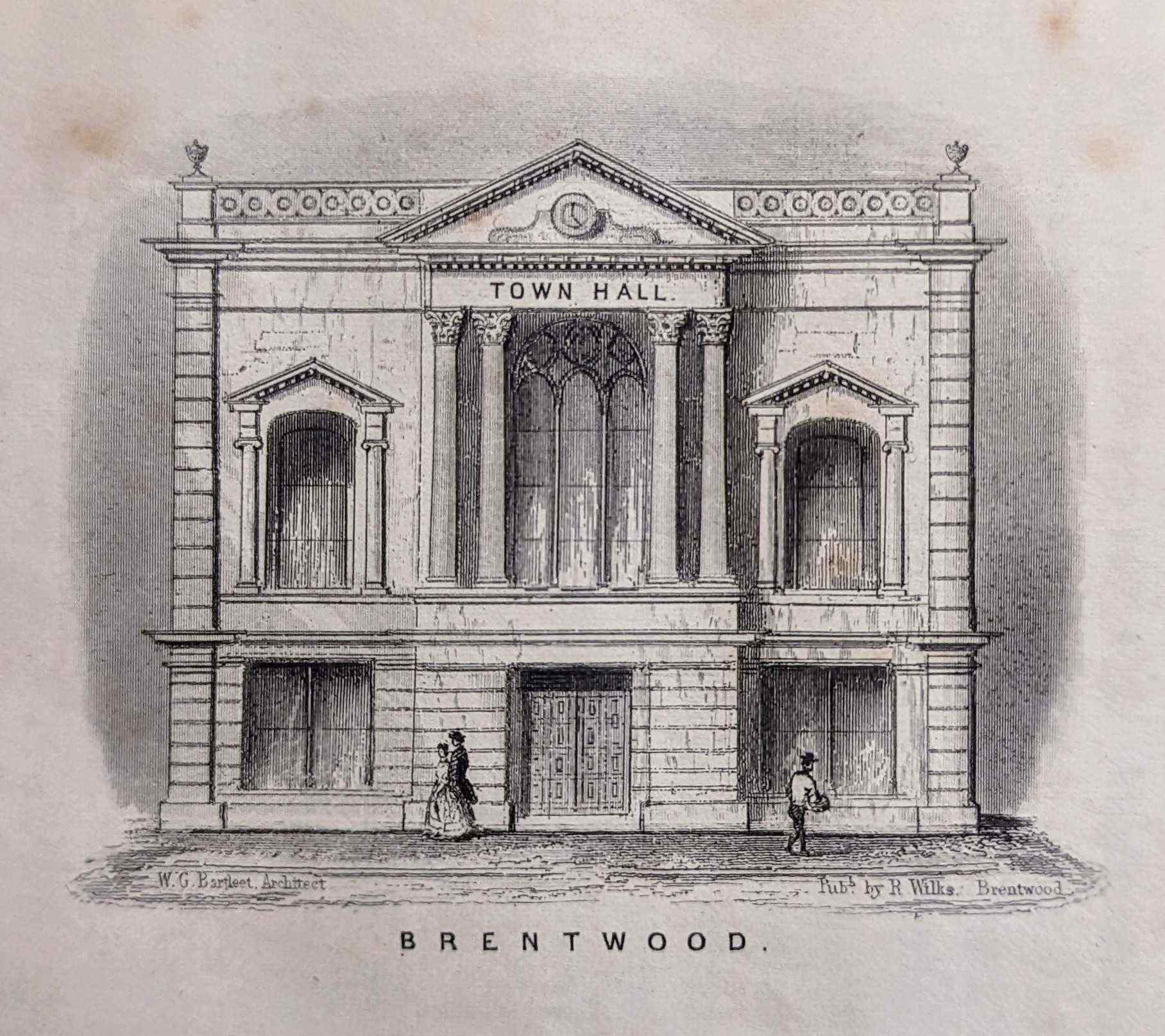 A drawing of the town hall as originally planned. Only the clock and some minor details in the facade differed in the finished building.