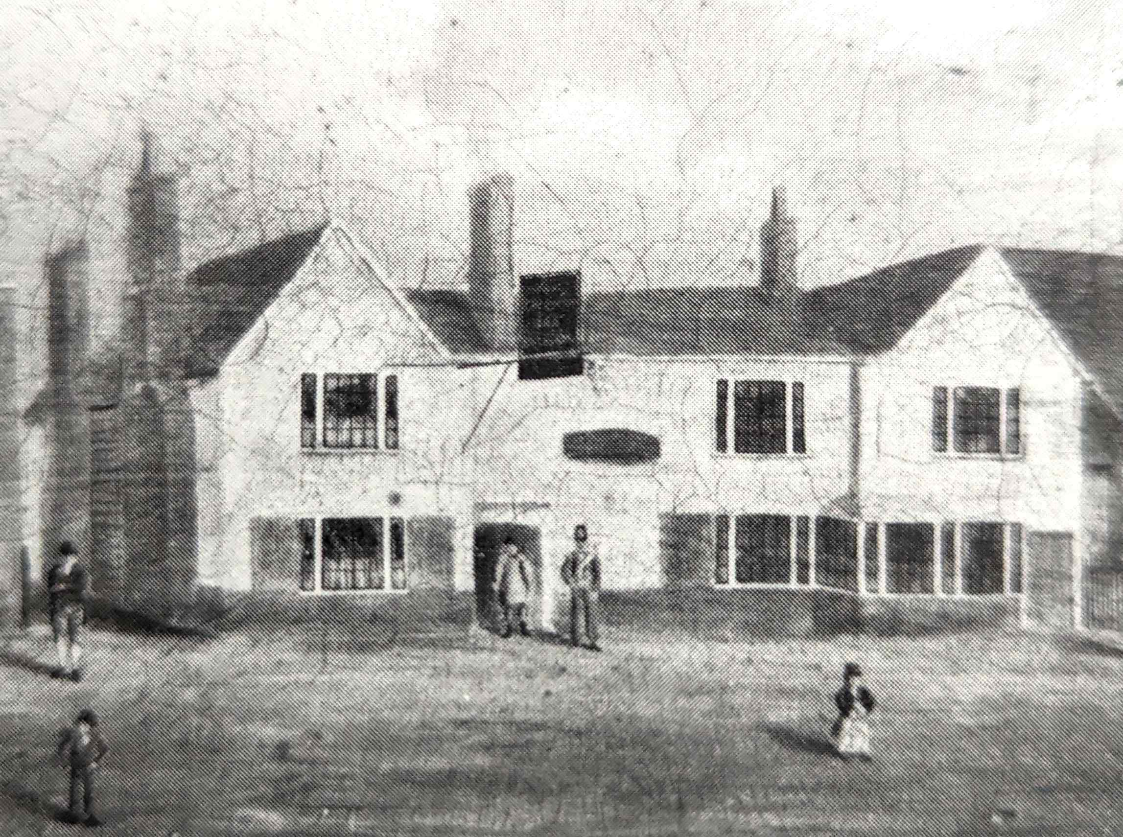 The facade of the Chequers Inn in about 1810