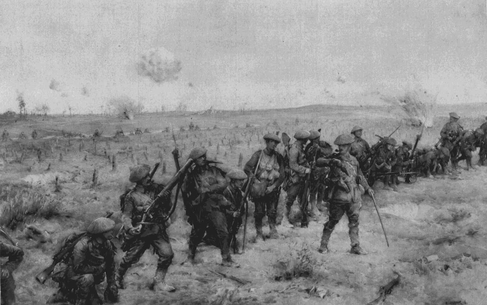 The 2nd Battalion Royal Berkshire Regiment taking up position behind their barbed wire before attacking Ovillers on 1st July 1916.
